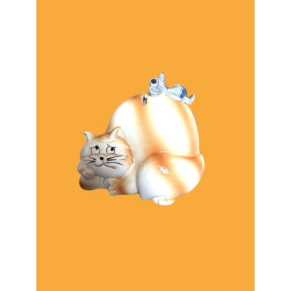Cat Coin Bank Hand Painted Made In Japan Quon Quon Stamped/Stickers